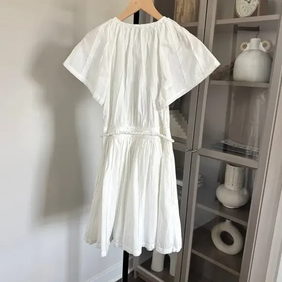 Ulla Johnson Jessa Dress NEW White Poplin Short Sleeve Belted Mini Size 6